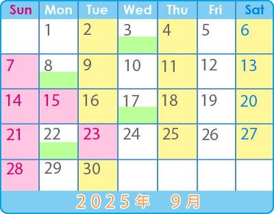 翌月のカレンダー